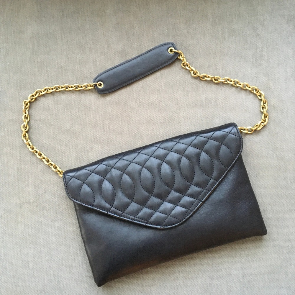J Crew Invitation Purse Quilted Leather Gold Chain Envelope Clutch Shoulder Bag‎